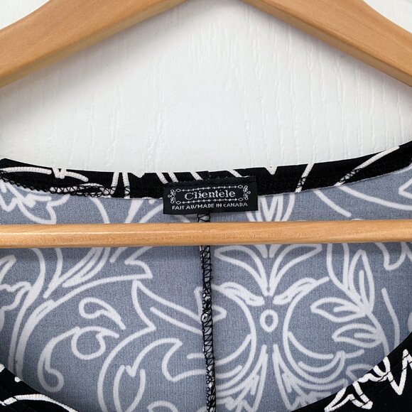 Clientele - Black & White Scrollwork Pattern Flattering Blouse - Picture 3 of 6